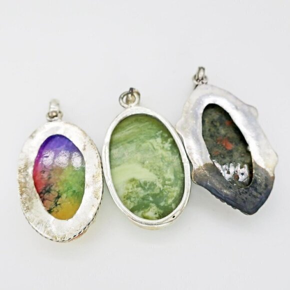 Lot of 3 Stone Pendants Green Larsonite, Unakite & Rainbow Solar Quartz (READ) - Picture 2 of 4